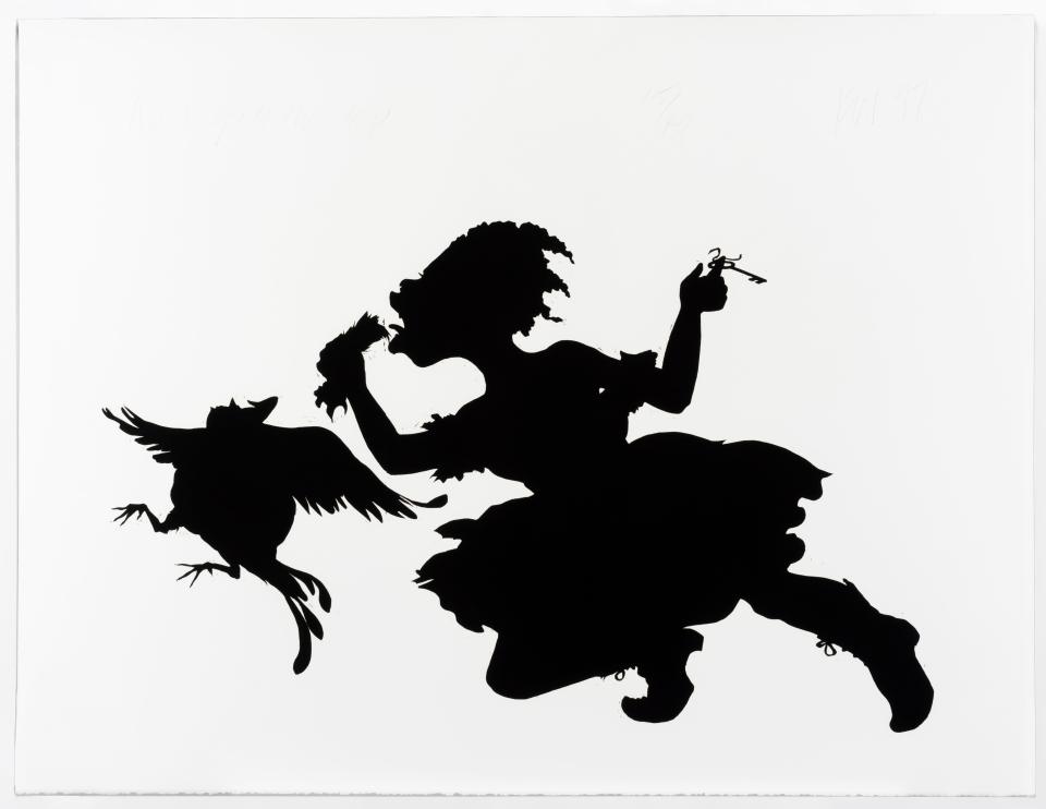 Kara Walker (American, b. 1969); The Keys to the Coop, 1997; linocut on wove paper; Telfair Museums, gift from the estate of Arnold and Lorlee Tenenbaum donated by Ann, Brian, Margot, and Alison Tenenbaum; © Kara Walker