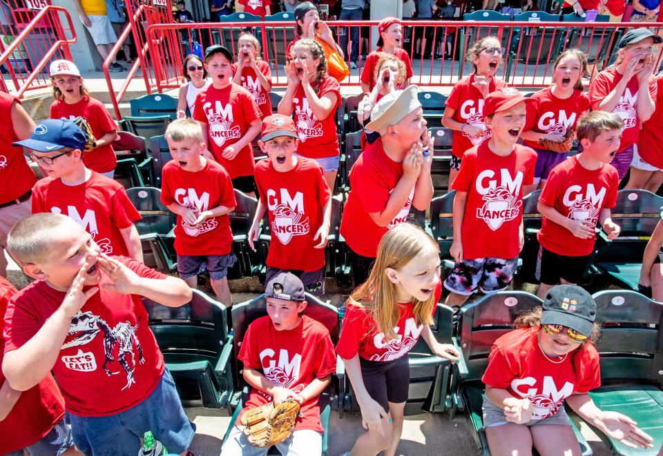 McKean Elementary School 4th graders cheer on the Erie SeaWolves, on May 31, 2022, during their game against the Harrisburg Senators at UPMC Park in Erie.