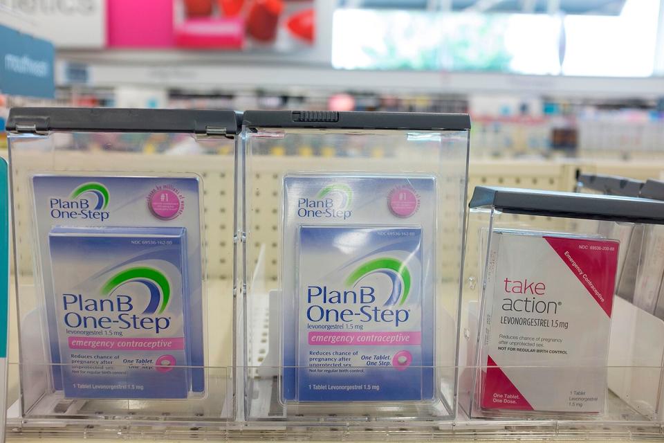 "Plan B", a form of contraceptives sit on a shelf in a local pharmacy in Montgomery, Alabama on May 20,2019