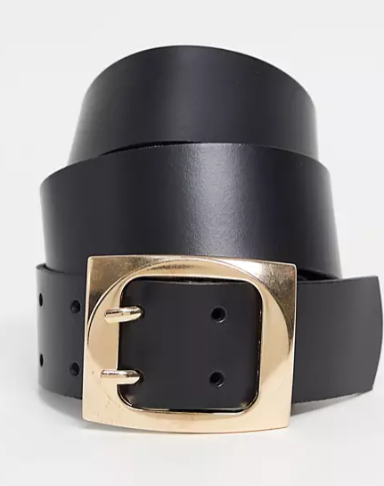 ASOS DESIGN leather double prong belt in black, $28. Photo: ASOS.
