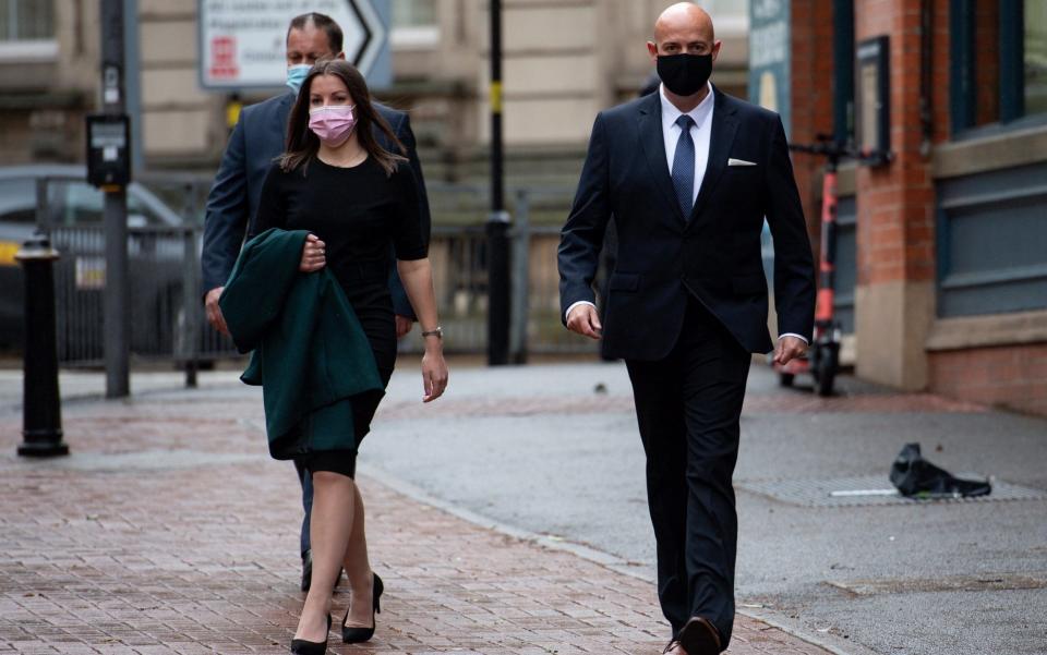 West Mercia Police Constables Benjamin Monk (right) and Mary Ellen Bettley-Smith arrive at Birmingham Crown Court  - Jacob King/PA 