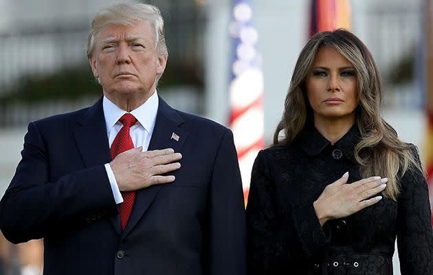 He was seen leading a moment of silence in Washington DC, but Trump's previous attitude to 9/11 has come under fire. Photo: Getty