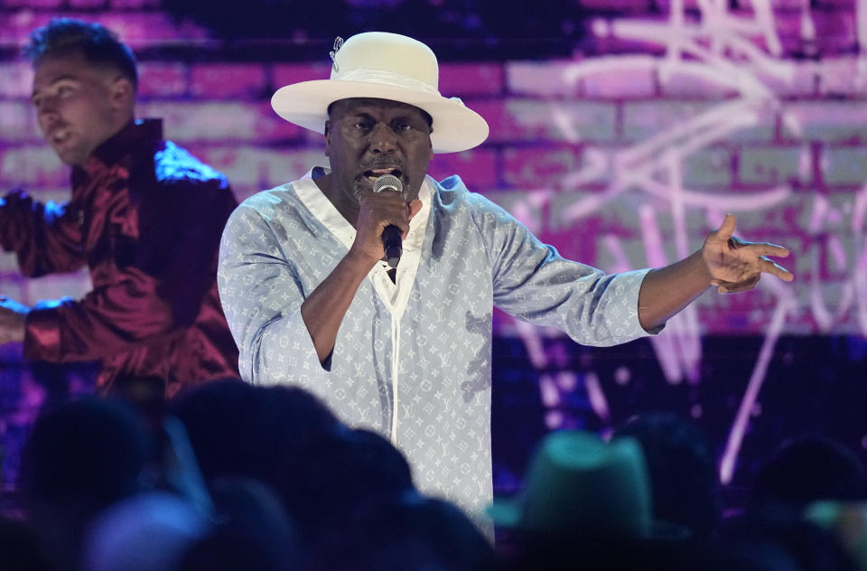 Big Daddy Kane performs a medley at the BET Awards on Sunday, June 25, 2023, at the Microsoft Theater in Los Angeles. (AP Photo/Mark Terrill)