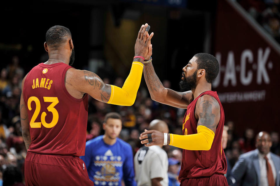 Kyrie Irving and LeBron James put on a show for the Cleveland crowd on Christmas. (Getty Images)