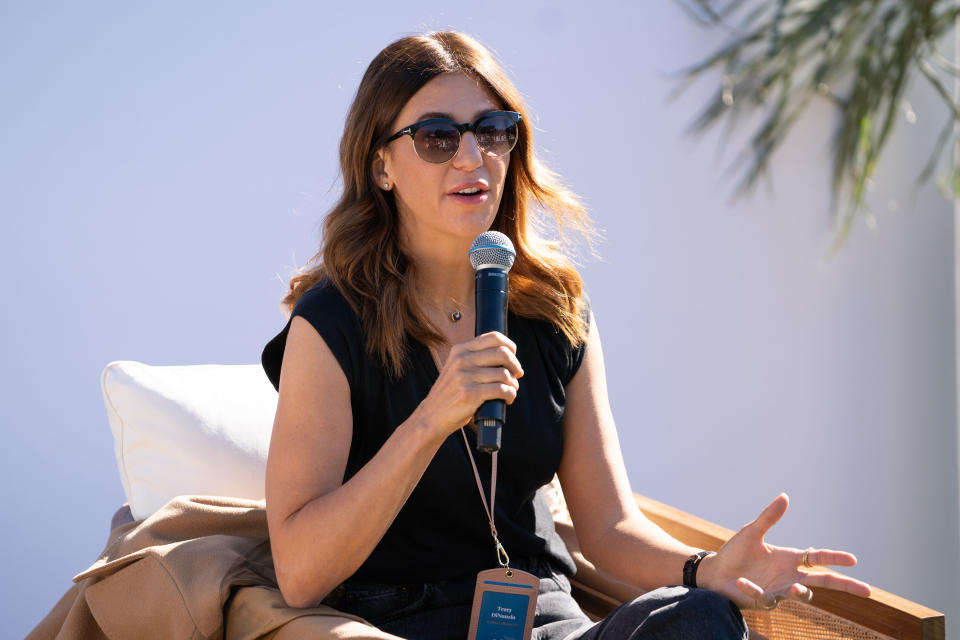 Julia Boorstin, speaks with panelists Tracy DiNunzio, founder of Tradesy, Michelle Cordeiro Grant, founder of Lively, and Jaclyn Johnson, founder of Create & Cultivate at MC’s 2022 Power Trip summit.