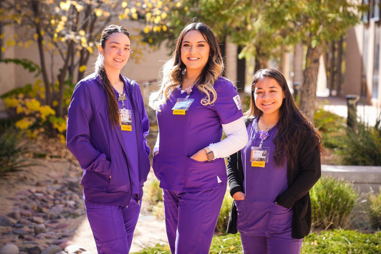 Western New Mexico University Level III nursing students (pictured from left) Zaige Perry, Lisa Uzueta, and Samantha Corral responded confidently to a rollover vehicle accident thanks to experiences in the WNMU School of Nursing simulation lab. The students were able to assess the victims and relay that information to EMT first-responders who arrived at the scene in Silver City, NM.