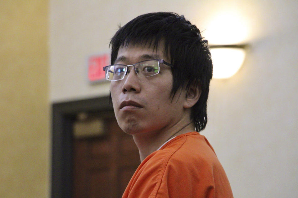 FILE - Tailei Qi, the graduate student suspected in the fatal shooting of a University of North Carolina at Chapel Hill faculty member, makes his first appearance at the Orange County Courthouse in Hillsborough, N.C., Aug. 29, 2023. Qi has been found unfit for trial after two mental evaluations, a judge ruled Monday, Nov. 27. (AP Photo/Hannah Schoenbaum, File)