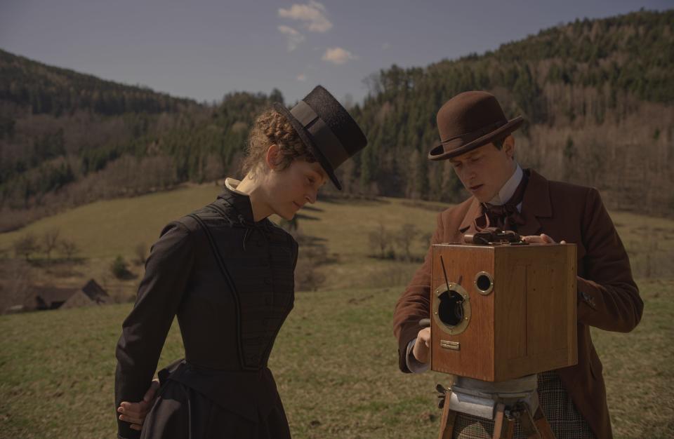 Vicky Krieps (with Finnegan Oldfield) plays Empress Elisabeth of Austria, who celebrates her 40th birthday by getting back in touch with the excitement and purpose of her youth in "Corsage."