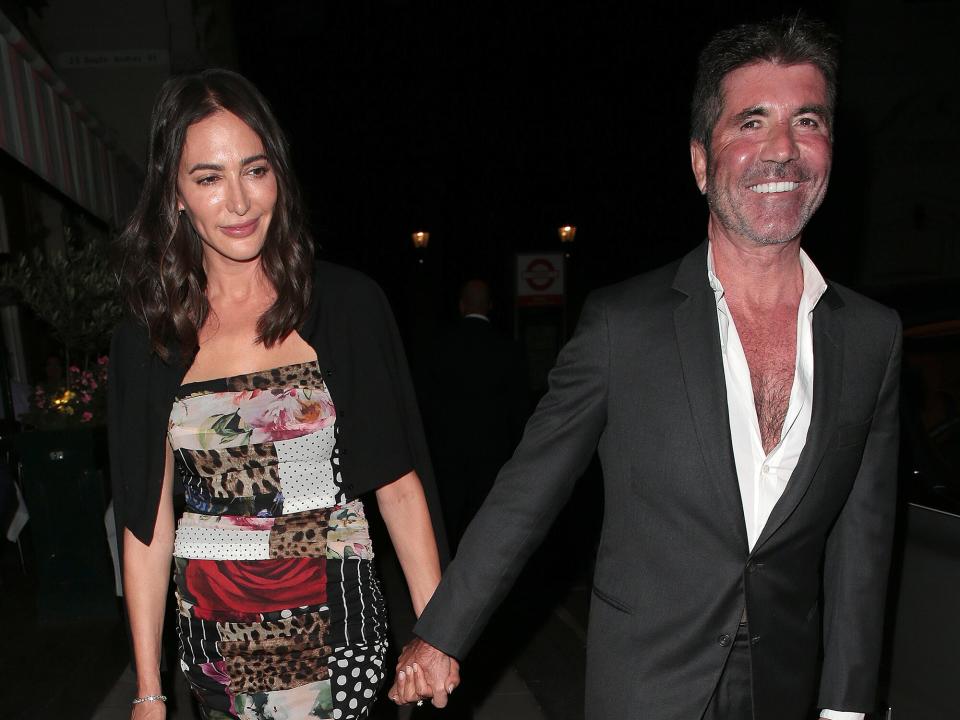 Lauren Silverman and Simon Cowell seen enjoying dinner with Richard Desmond and wife Joy Canfield at Harry's Bar on June 03, 2021 in London, England