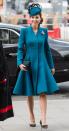 <p>The Duchess of Cambridge arrived at this year's Anzac Day service wearing a bright blue coatdress and matching hat. </p>