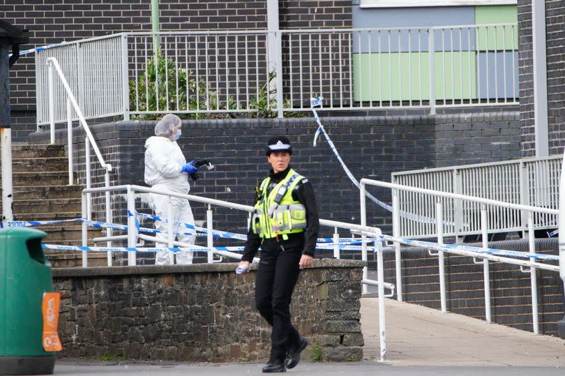 Police and forensic investigators at Amman Valley School