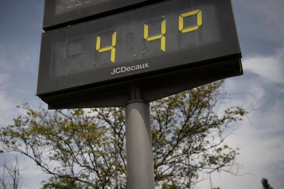 A street thermometer reads 44C during a heatwave in Seville (AFP via Getty Images)