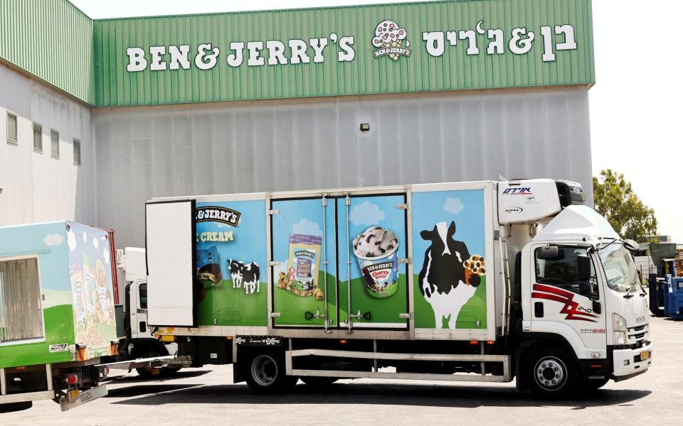 A Ben & Jerry's delivery truck at a factory in Be'er Tuvia, Israel - REUTERS