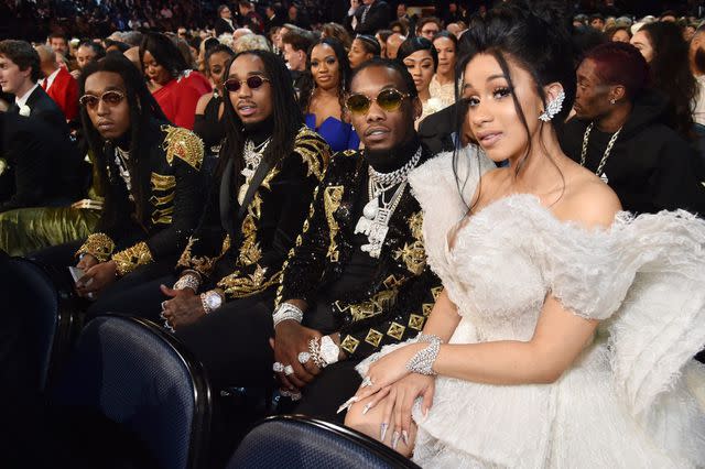 Kevin Mazur/Getty for NARAS Migos members Takeoff, Quavo, and Offset with Cardi B