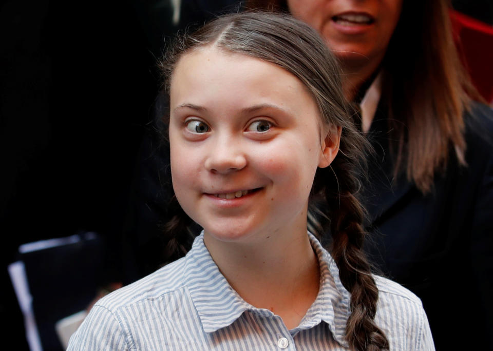 "Fridays for Future" activist Greta Thunberg leaves after speaking at the Senate in Rome, Italy April 18, 2019. REUTERS/Remo Casilli