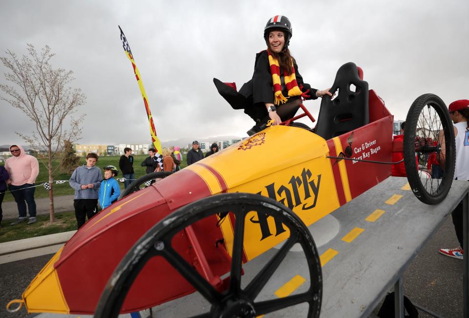 Kara Weech gets ready to compete in the 3rd Annual LiveDAYBREAK Soap Box Derby in South Jordan on Saturday, May 6, 2023. | Kristin Murphy, Deseret News