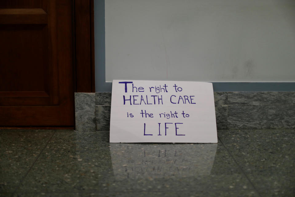 A sign from a demonstration on Capitol Hill on Sept. 25, 2017, against a Republican effort to repeal and replace the Affordable Care Act. (Photo: Aaron P. Bernstein/Reuters)