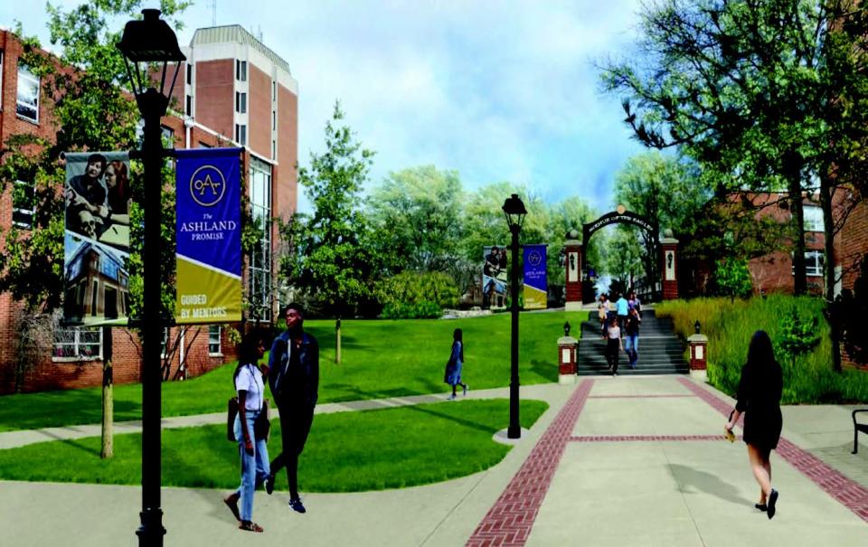 Avenue of Eagles, the central pedestrian area through campus, will undergo a transformation, reworking the walkway between the academic corridor and the student center.