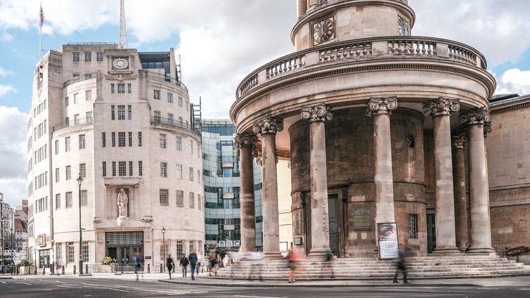 <span class="caption">BBC World Service headquarters on Portland Place in London.</span> <span class="attribution"><span class="source">Willy Barton via Shutterstock</span></span>