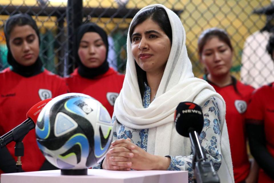 nobel peace prize winner malala yousafzai speaks and meets with members of the afghan womens team