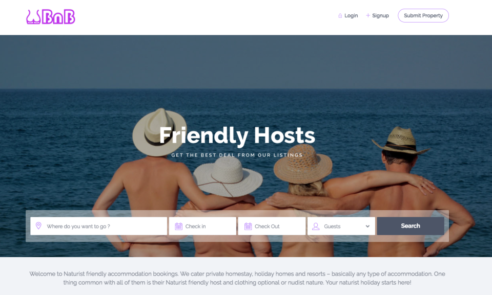 The site is aimed at nude holidaymakers and has been live for the two months. Photo: www.naturistbnb.com