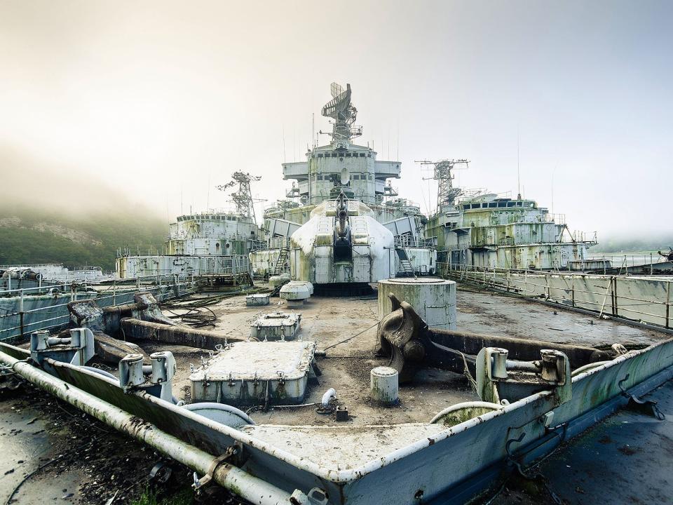 A naval ship cemetery in Landévennec, France.