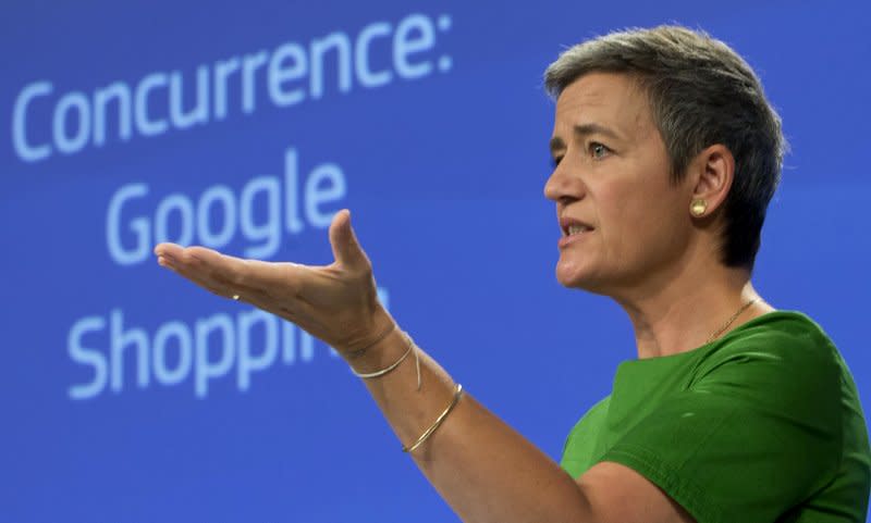 2017年6月27日，歐盟執委會負責商業競爭事務的專員（部長級）維斯塔格（Margrethe Vestager）對谷歌（Google）開鍘（AP）