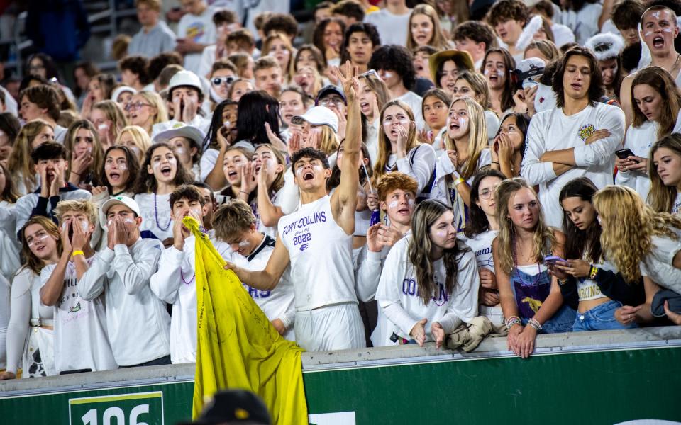 Fort Collins High School students cheer on their Lambkins during the Canvas Community Classic against Fossil Ridge at Canvas Stadium on Saturday, Sept. 30, 2022.