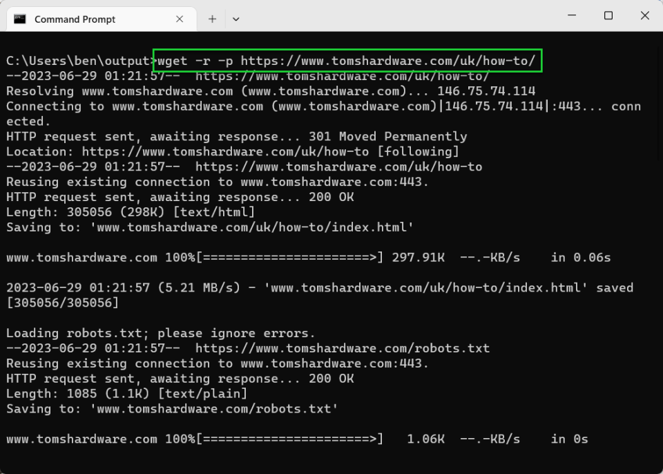 Download Files from the Windows Command Line with Wget