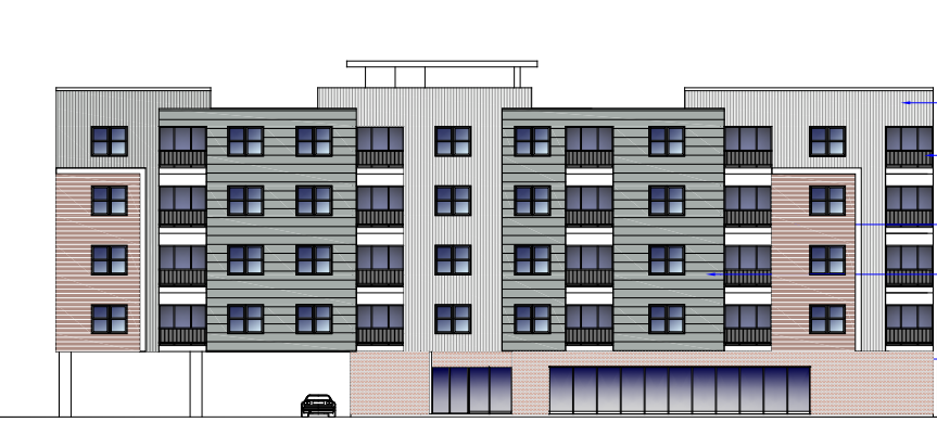 A rendering of the apartment building.