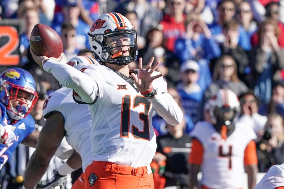 Oklahoma State quarterback Garret Rangel threw for 304 yards in his first career start last Saturday at Kansas.