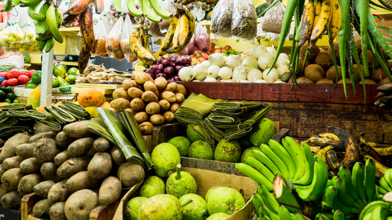 Tropical farmers market fruit stall