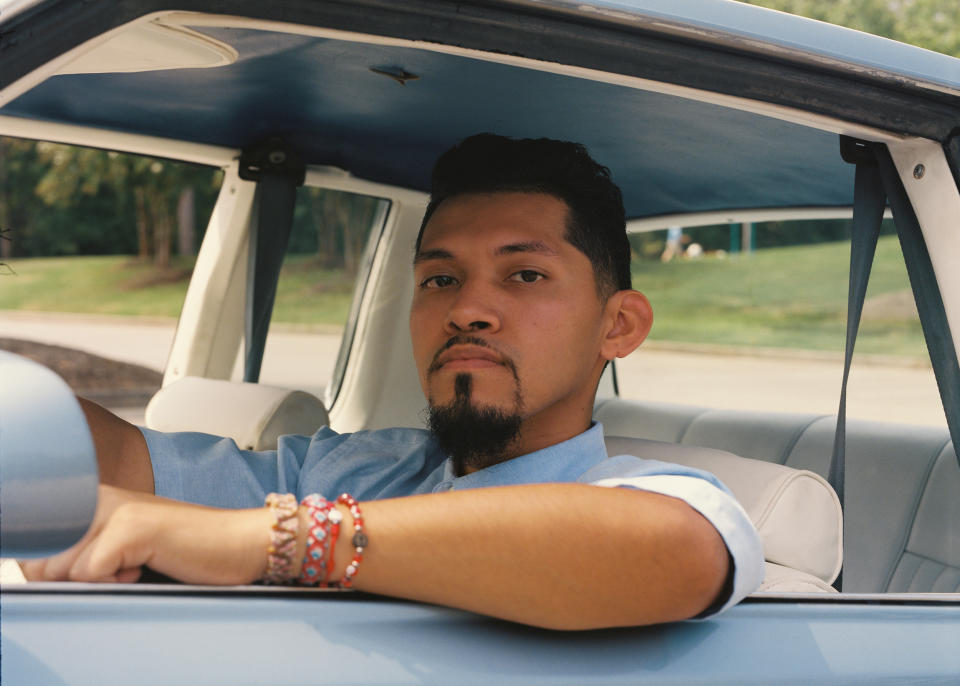 Image: Alfredo Corona in his car at Rhodes Jordan Park in Lawrenceville, Ga., on Sept 10. (Piera Moore for NBC News)