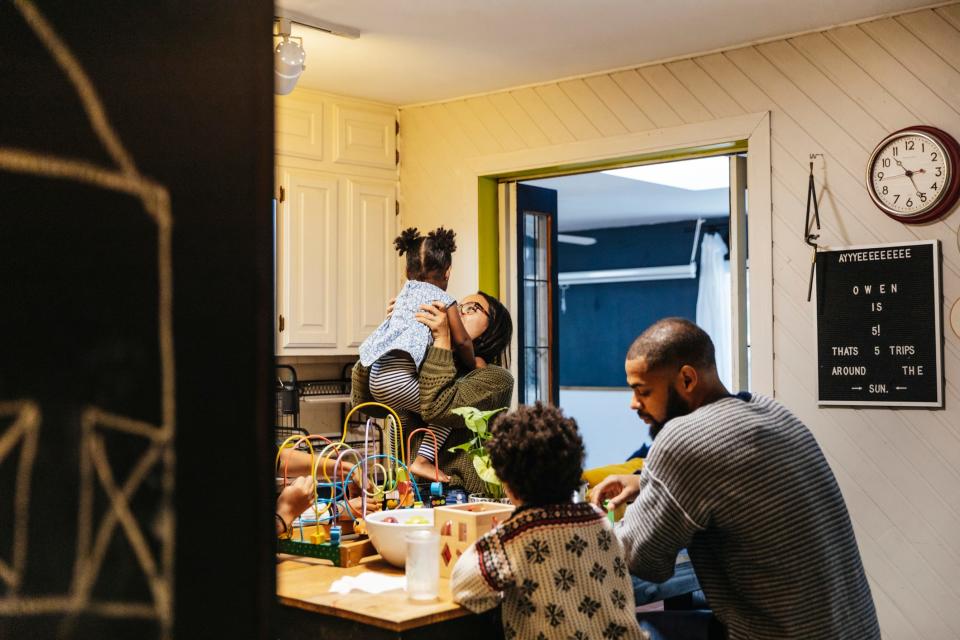 a middle class family in the kitchen