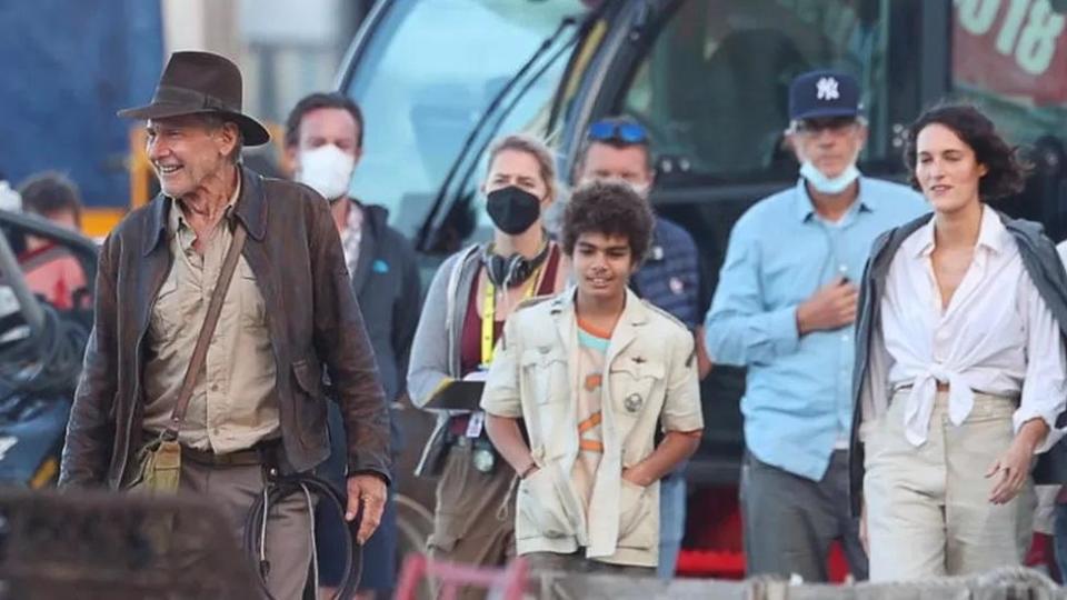 Harrison Ford en el set de grabación de Indiana Jones