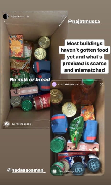 Instagram user @najatmussa provided a snapshot of the food provided to residents.