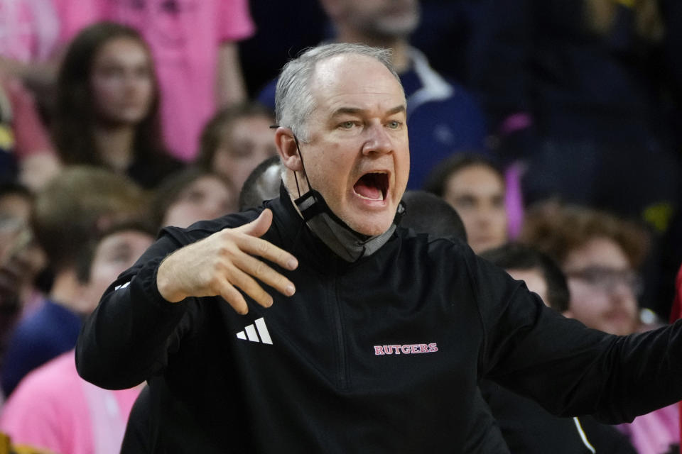 Rutgers head coach Steve Pikiell in the second half of an NCAA college basketball game in Ann Arbor, Mich., Saturday, Feb. 3, 2024. (AP Photo/Paul Sancya)