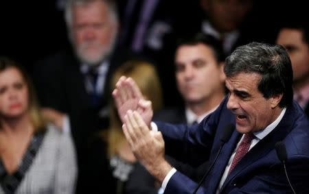 Brazil's General Attorney Jose Eduardo Cardozo speaks to Senators during a voting session on the impeachment of President Dilma Rousseff in Brasilia, Brazil, May 12, 2016. REUTERS/Ueslei Marcelino