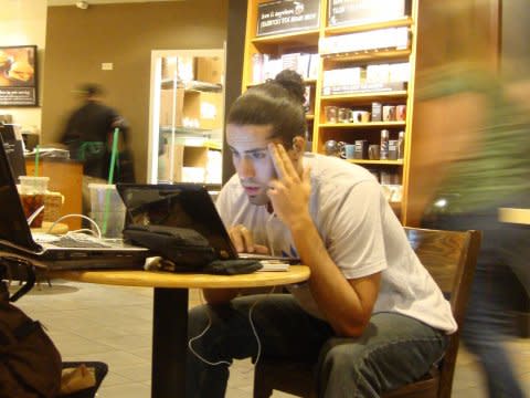 starbucks, laptop, work