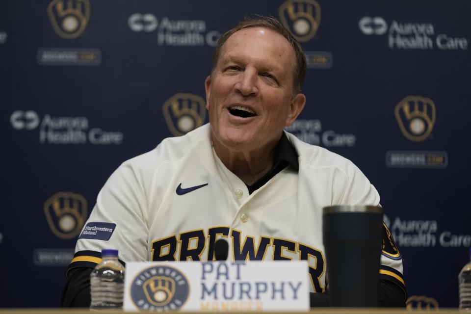 Pat Murphy speaks at a news conference where he was named Milwaukee Brewers baseball team manager Thursday, Nov. 16, 2023, in Milwaukee. (AP Photo/Morry Gash)