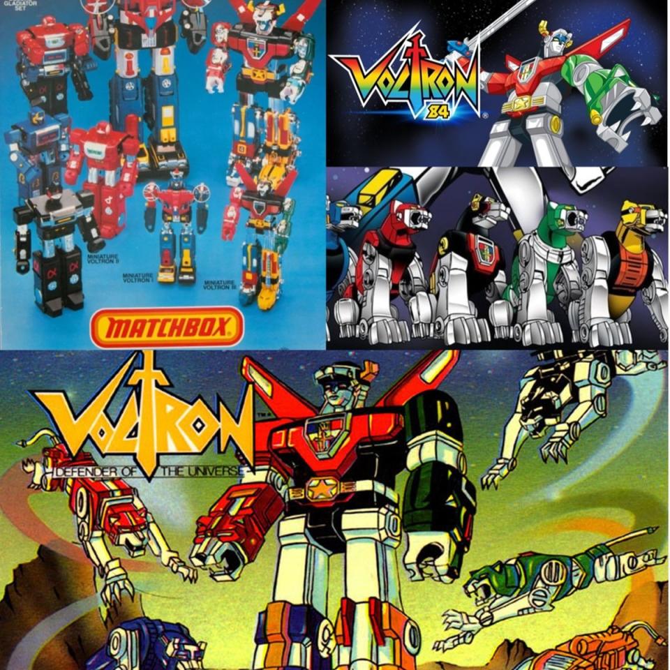 The original Matchbox toys for Voltron, along with images from the original 1984 anime series.