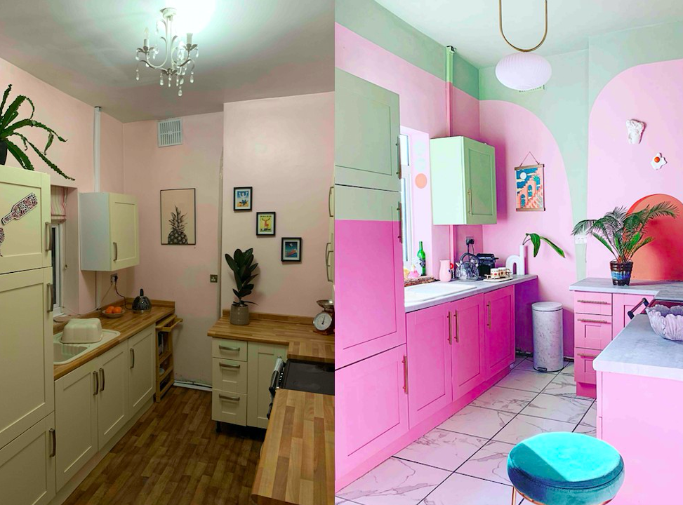 The kitchen was given an incredible pink-hued makeover. (Caters)