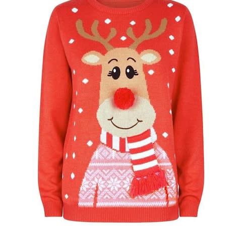 New Look Red Knit 3D Reindeer Christmas Jumper - Credit: New Look