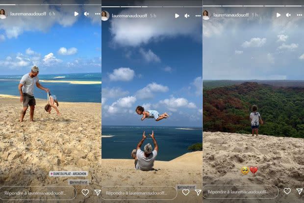 Laure Manaudou, Jérémy Frérot et leurs fils retrouvent la Dune du Pilat, le 18 août 2022.