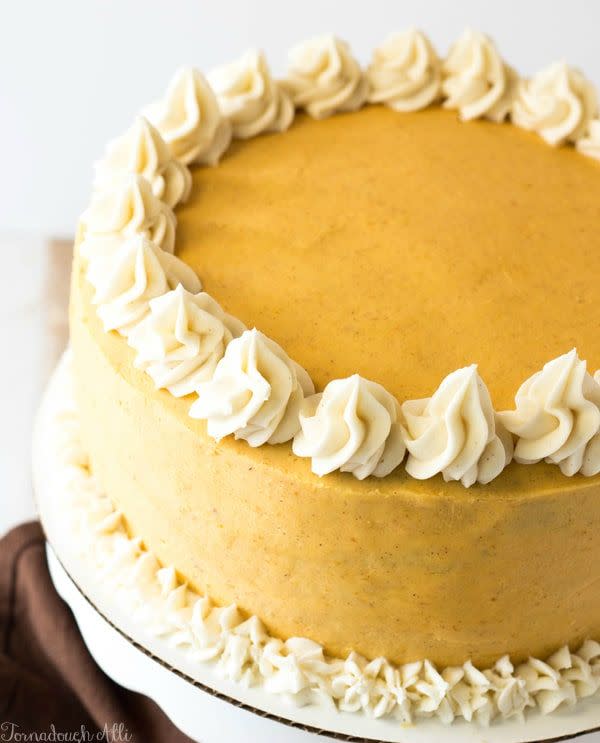 Spice Cake With Cinnamon Cream Cheese and Pumpkin Buttercream