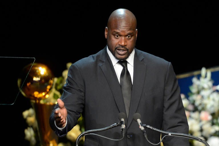 Retired NBA star center Shaquille O'Neal is pictured in Los Angeles on February 21, 2013. "I am so proud of my friend, Jason Collins, for showing all of us what leadership looks like," O'Neal said on Twitter