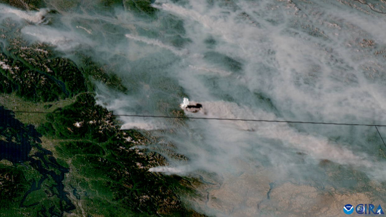  Wildfires burning across the Pacific Northwest as seen from NOAA's GOES-18 satellite on August 16, 2023. 