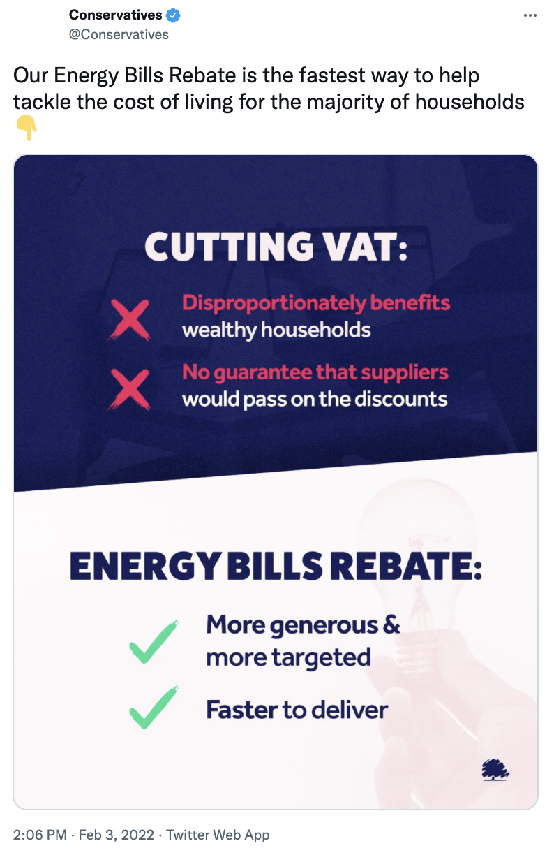 Conservative tweet about the Energy Bills Rebate