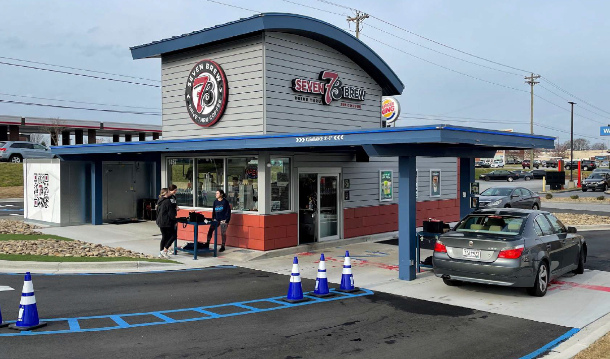 A 7 Brew Coffee drive-thru shop.