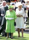 <p>Her Majesty wore a lime green coat by Stewart Parvin with a matching hat to kick off Royal Ascot 2017. <i>[Photo: Getty]</i> </p>